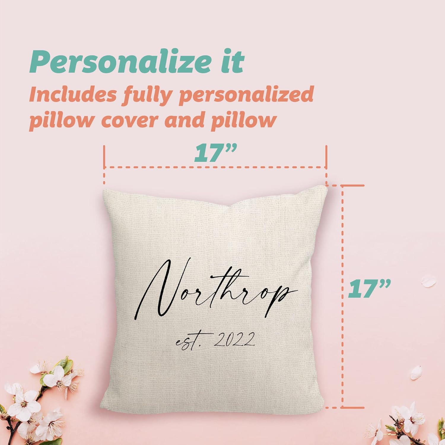 Pattern Pop - Personalized Wedding Throw Pillow - Couple Decorative Pillow - Celebrate Anniversaries and Weddings in Style - 17” x 17” Square Cover and Pillow - Script