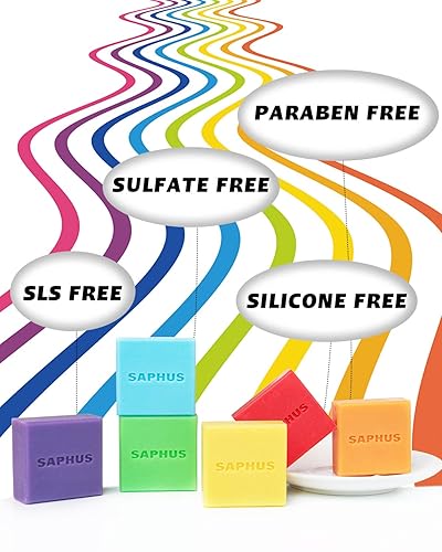 Miniatura 4 de Barra de champú con pH equilibrado, paquete de 6, sin jabón y sin sulfatos, limpieza suave para cuero cabelludo sensible, varios colores y aromas,