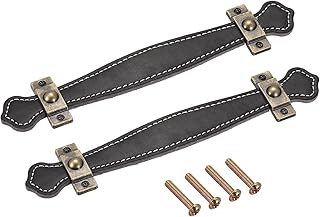 uxcell Leather Handle, 7.6" 2Pcs Surface Leather Furniture Handles, Door Handle Strap Suitcase Dresser Drawer Knobs Pulls Replacement, Black