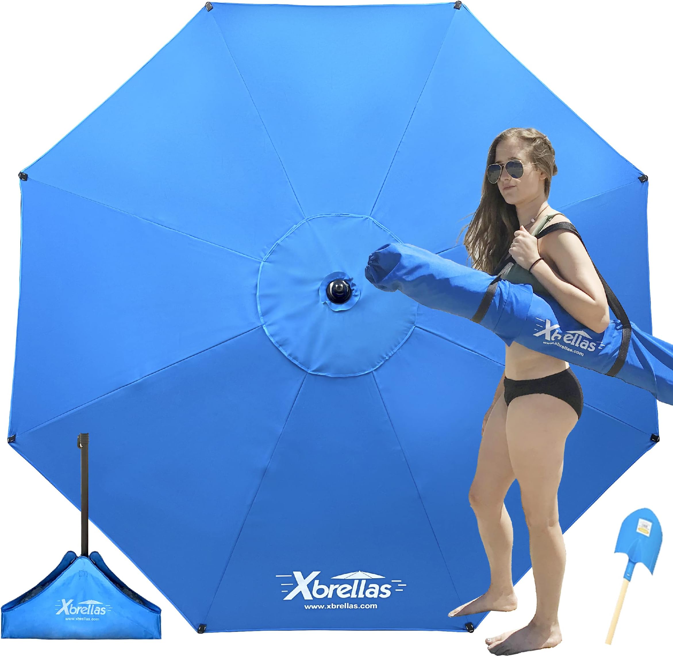 Xbrellas - High Wind Resistant Beach Umbrella Sand Base - 7.5 Round Patent Pending
