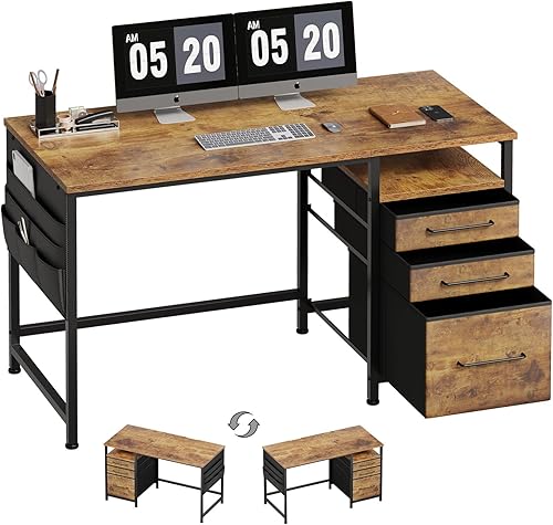 Miniatura 11 de Maihail Maihail - Escritorio de oficina en casa con estantes ajustables, escritorio de 59 pulgadas con archivador, escritorio grande para