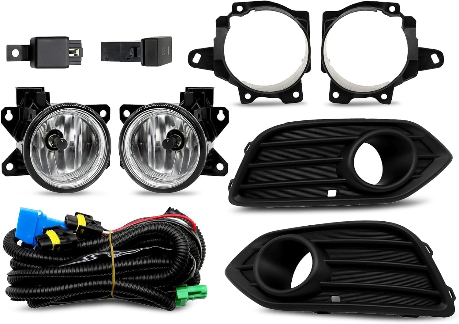 Fog Light Assembly Compatible with HRV HR-V 2019-2022 Clear Pair Fog Lamps & Covers w/H11 12V 55W Halogen Bulbs & Wiring Harness & Switch Kit 71105T7AJ10 71106T7AJ10 Left and Right Side