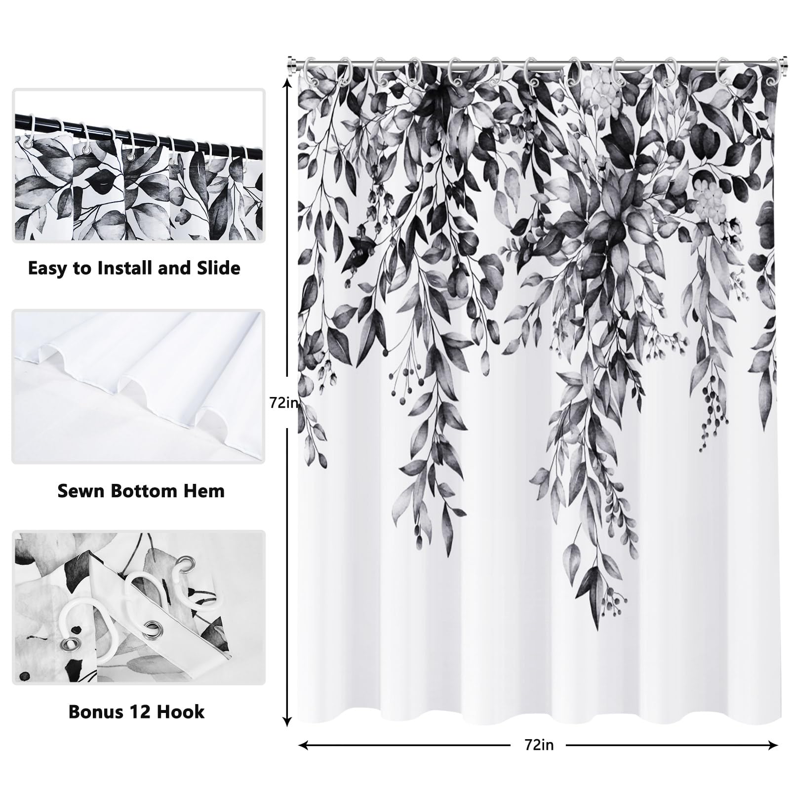 Grauer Eukalyptus-Duschvorhang – Modernes Pflanzen-Design, Wasserdicht