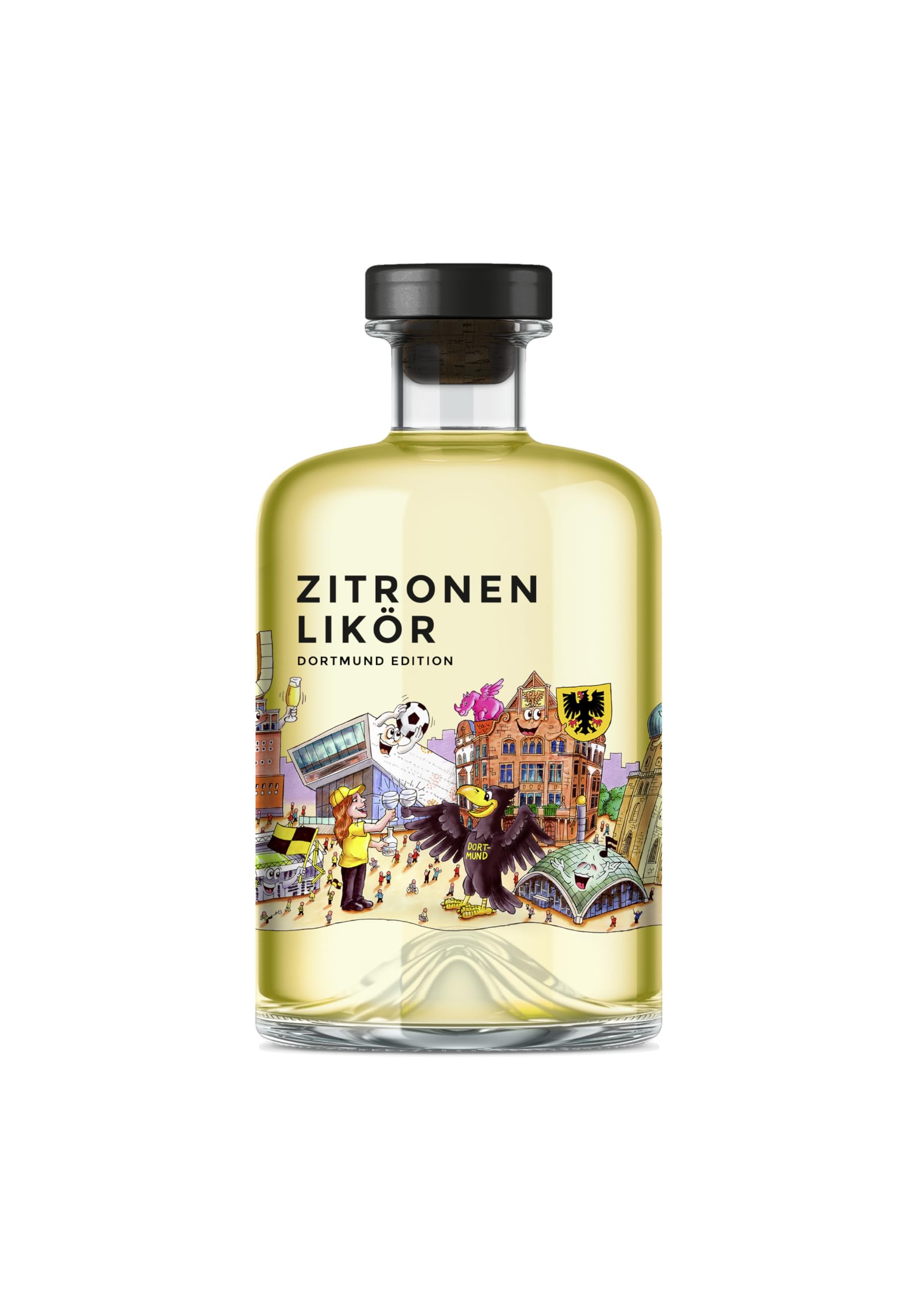 Zitronenlikör Dortmund Edition mit Zitronen-Saft, ohne Farbstoff, exotisch, fruchtig | Dortmunder Skyline | Liqueur, Sommerlikör, Aperitif, pur, Cocktails, Spritz, 500ml Einzelflasche, 15% Vol.