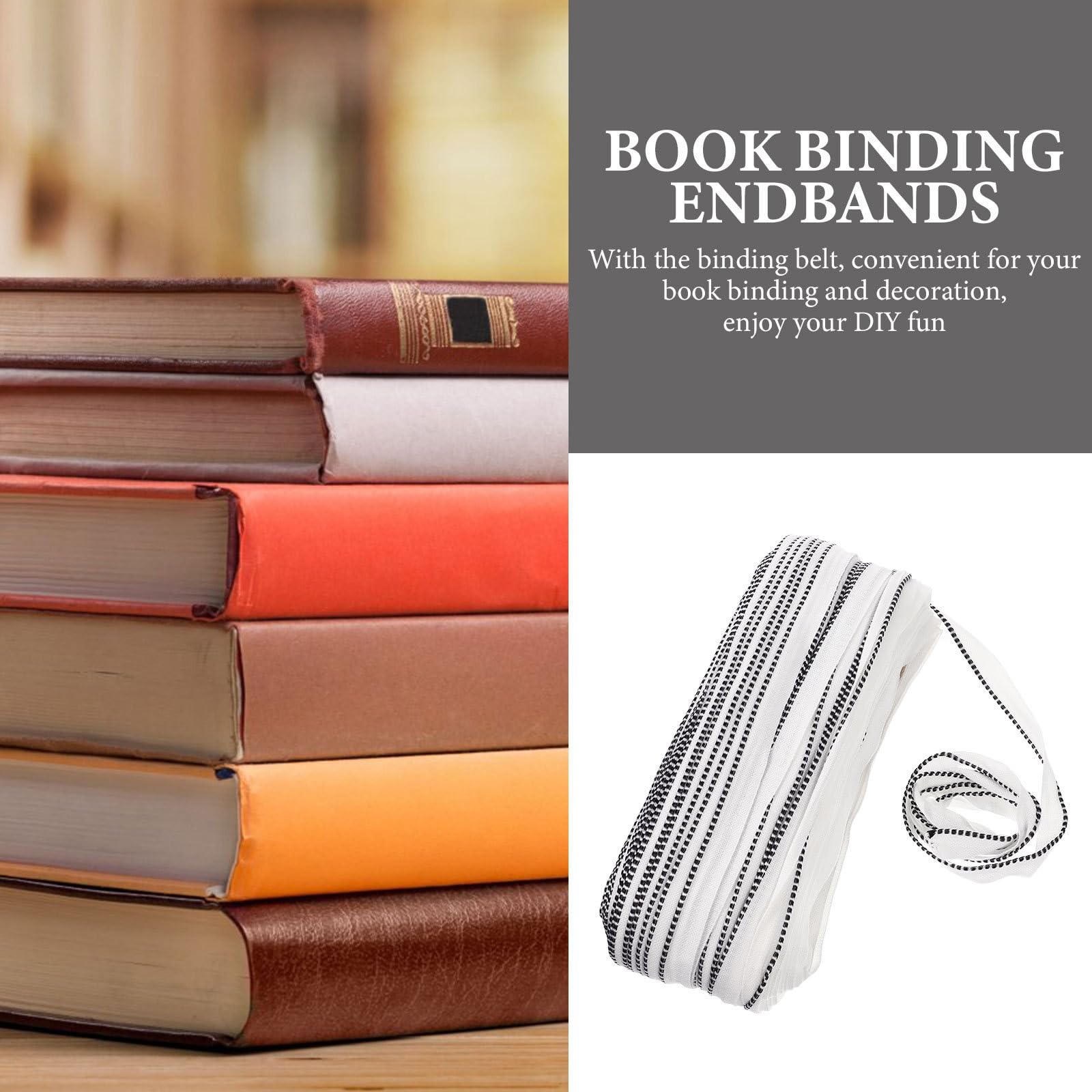Foto Stirnbänder Buch Stirnbänder 100m Polyester Endbänder zum Buchbinden Zuschneidbar Schwarz Weiß Gepunktet Selbstgemacht Einbandmaterial für Hardcover Bücher und