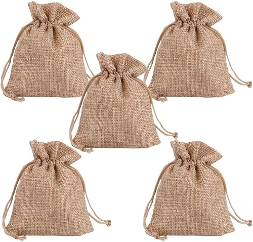 Craft Jute Storage/Gift Bags With Drawstrings Set of 5-23cm (Brown)