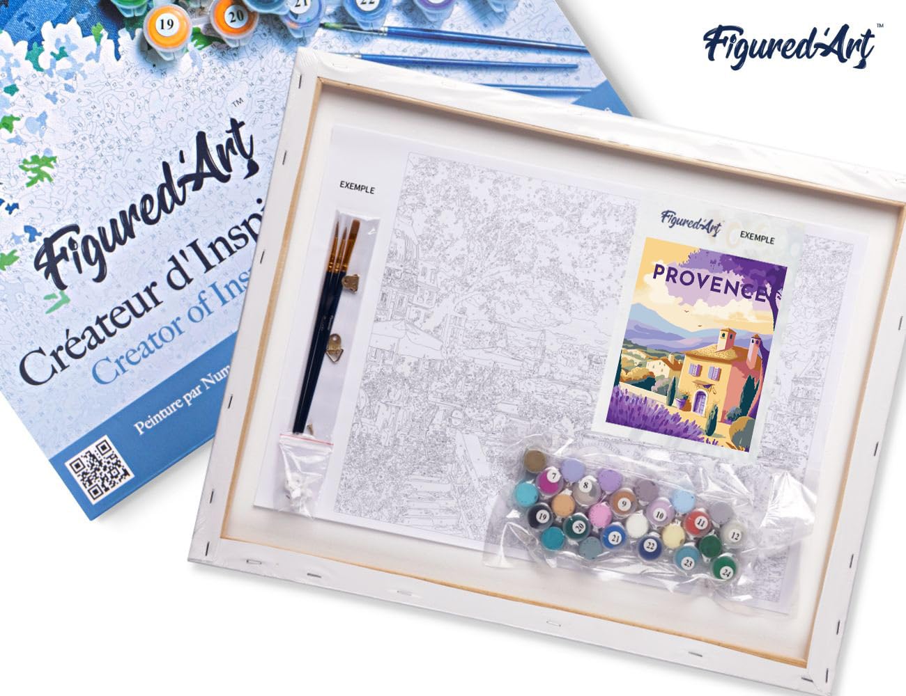 Figured'Art Peinture par Numéro Adulte avec Cadre Affiche Vintage Provence - Activité Manuelle Kit de Loisir Créatif DIY Numéro d'Art Complet - 40x50cm toile tendue sur châssis