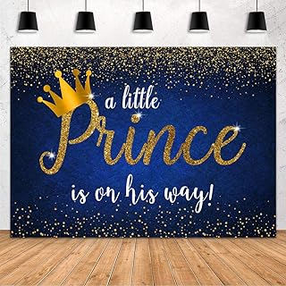 MOHOFOND Prince Baby Shower Decoration Backdrop Royal Blue Gold Crown for Boy Baby Shower Party Photography Background A Little Prince is On His Way Banner Cake Table Studio Photo Props 7x5ft