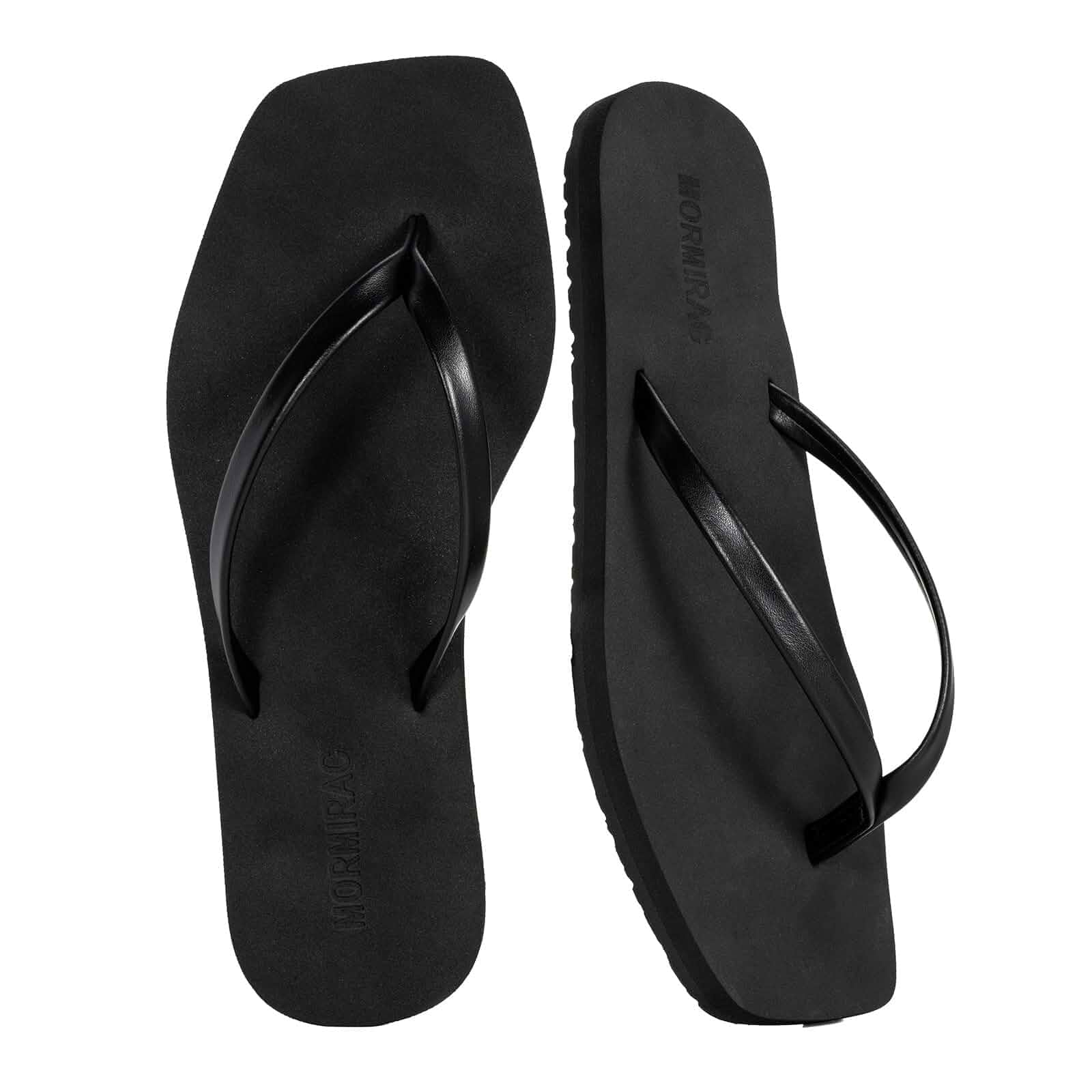 MORMIRAC Womens Slim Leather Comfortable Flip Flops Summer Square Toe Sandals