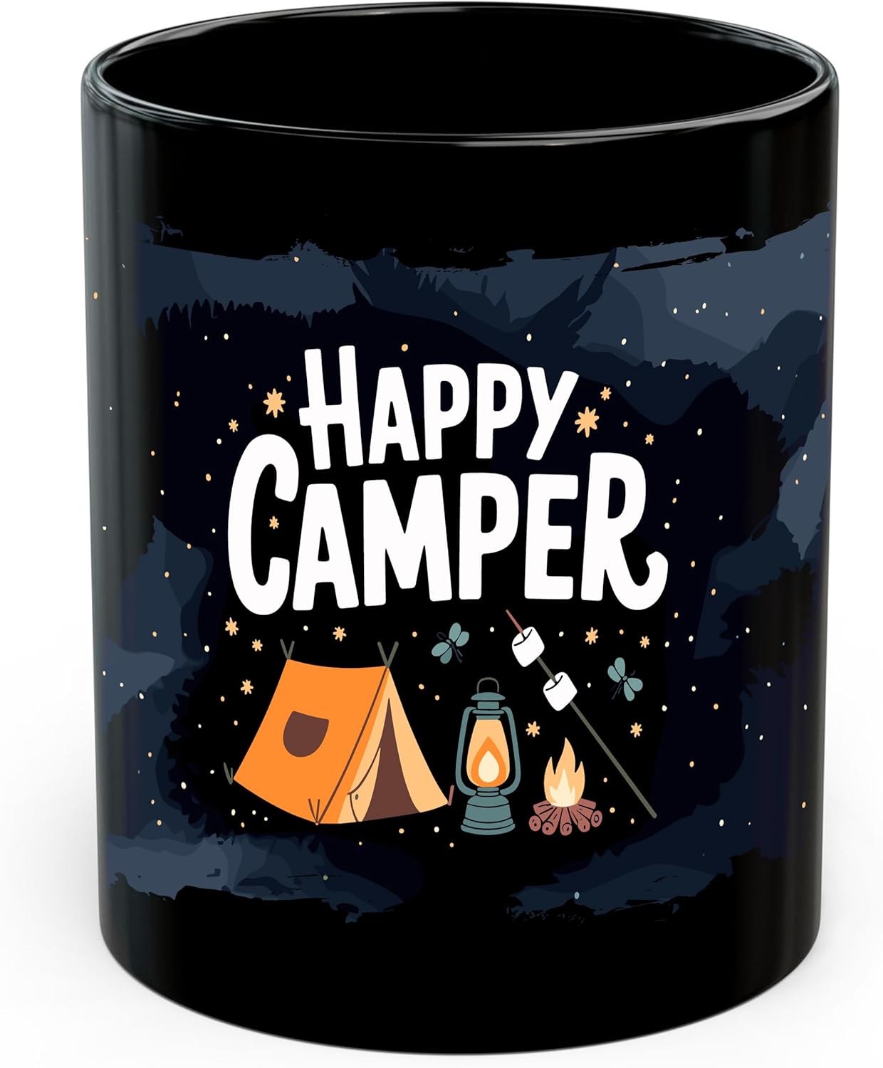 Happy Camper Ceramic Coffee Mug 11oz Outdoor Adventure Camping - Tea Coffee Mug with Comfortable Grip - Unique Fun Gift Cup for Office or Home - Vibrant Long-Lasting Print ID45211