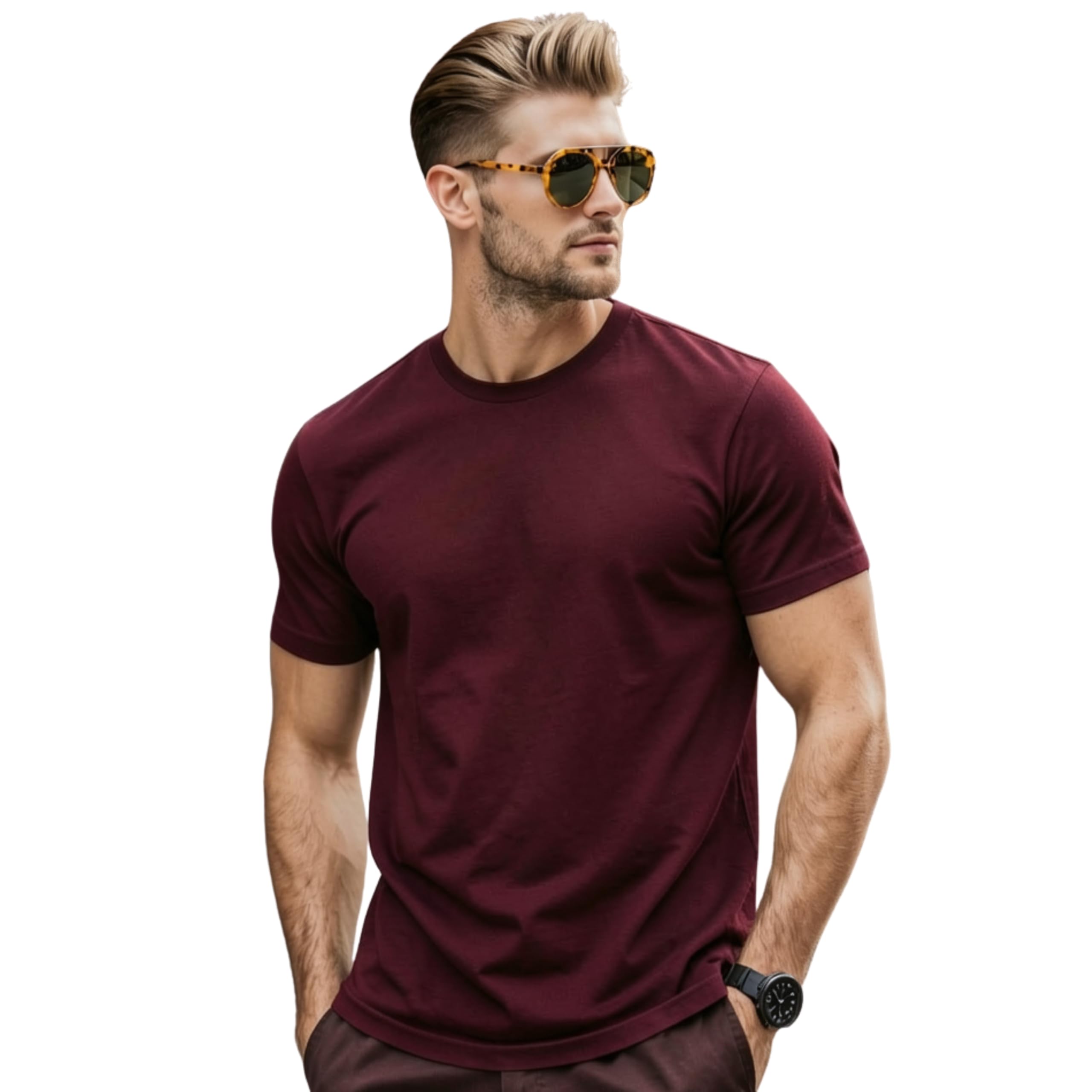 awarapanti Men's 100% Cotton Plain T-Shirt | Regular Fit | Round Neck | Half Sleeve | Solid Casual Tee-picture-48