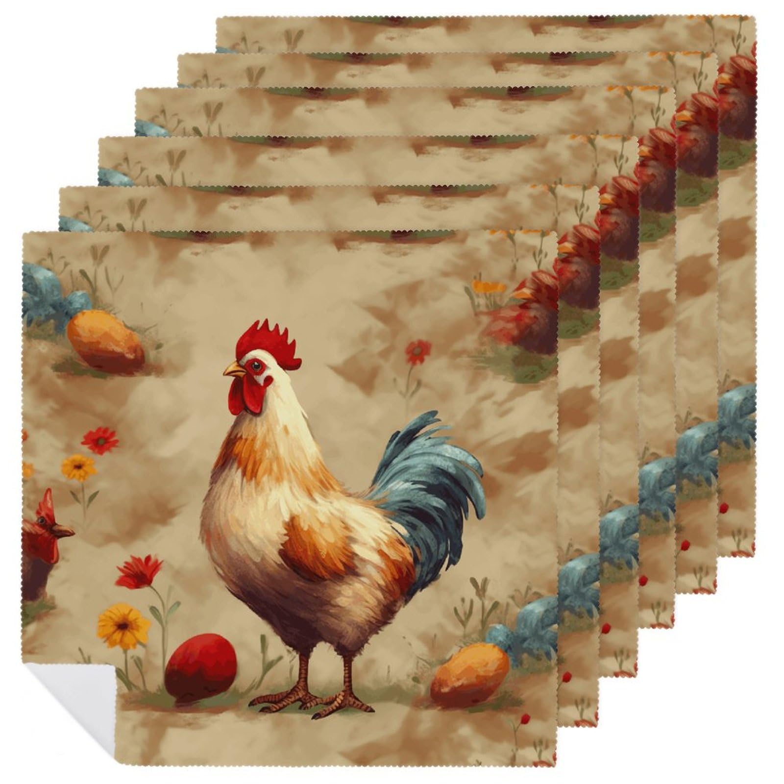 Servilletas de tela reutilizables con estampado de pollo para cenas familiares y decoración