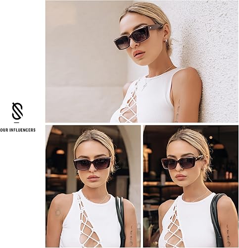 Vista 2 de SOJOS Trendy Rectangular Sunglasses Womens Retro Small Shades Sunnies Gafas de sole Chunky Angular Cornor Frame SJ2238
