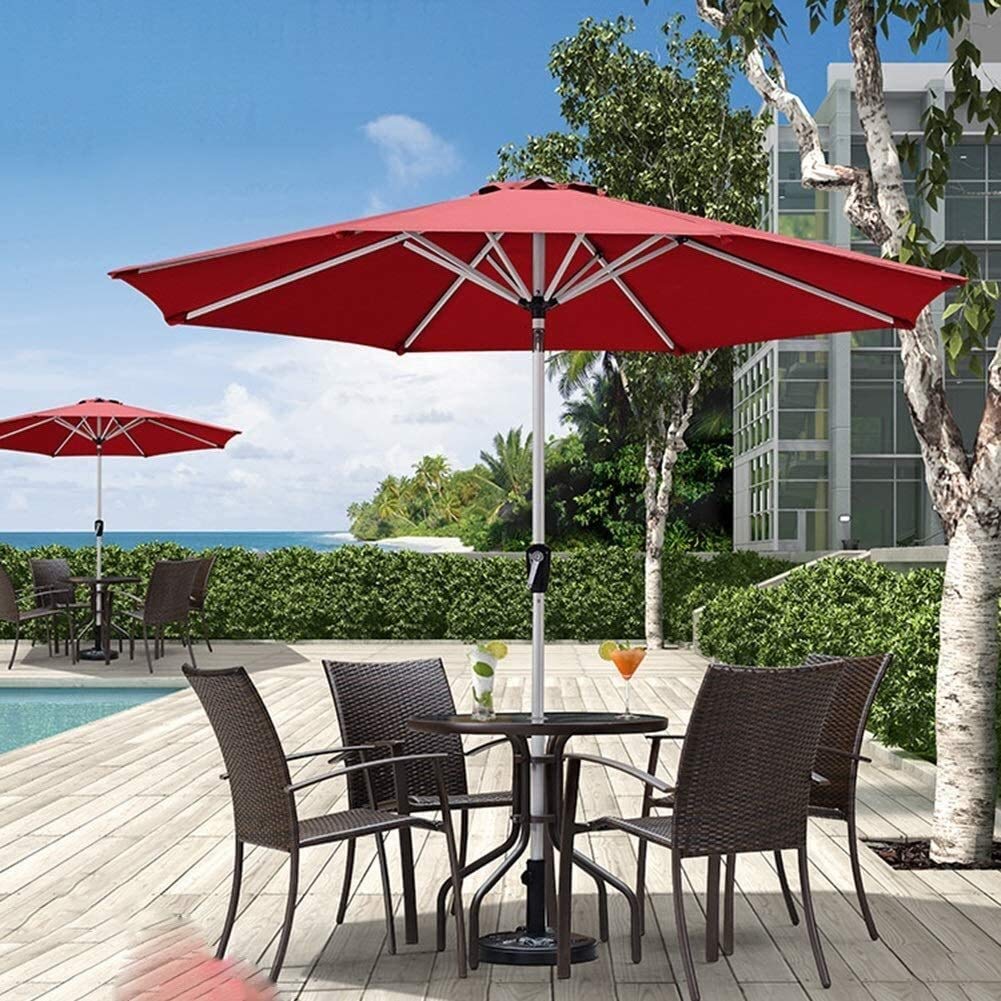 Parasols de jardin d'extérieur Parasol extérieur pour plage/piscine/terrasse/café, parasol de jardin rouge de 2,7 m avec manivelle et inclinaison, 8 baleines en acier robustes good