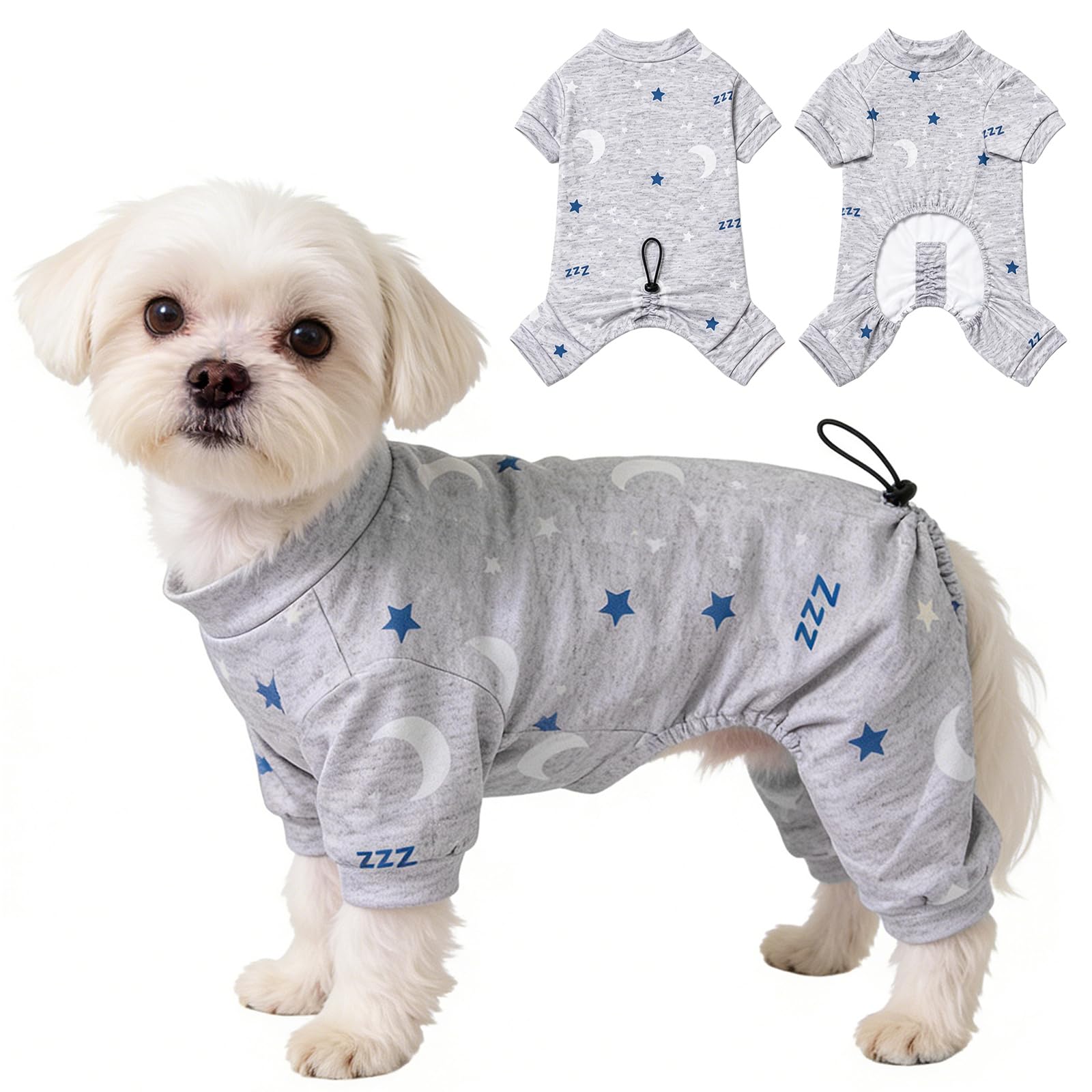 Fohuanky Dog Pyjamas for Small Dogs, Soft Breathable Full Body Dog Jumpsuit with Adjustable Back Length, Comfortable Puppy Pyjamas for Bichon Poodle Maltese Chihuahua XS-XL (Grey, L)