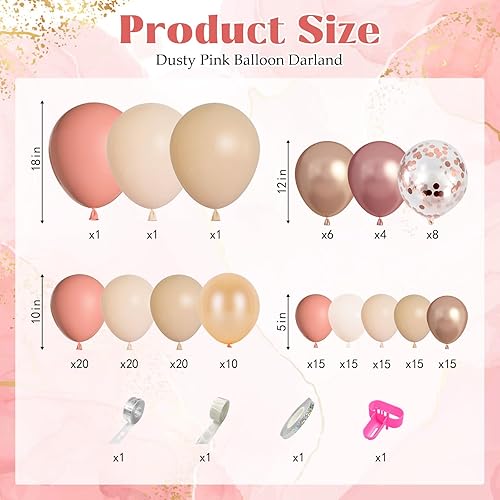 Miniatura 2 de Kit de Arco de Guirnalda de Globos Rosa Sonrojado Polvoriento de 170 Piezas, Globos de Confeti Neutros Bohemios de Color Melocotón Rosa Oro Rosa