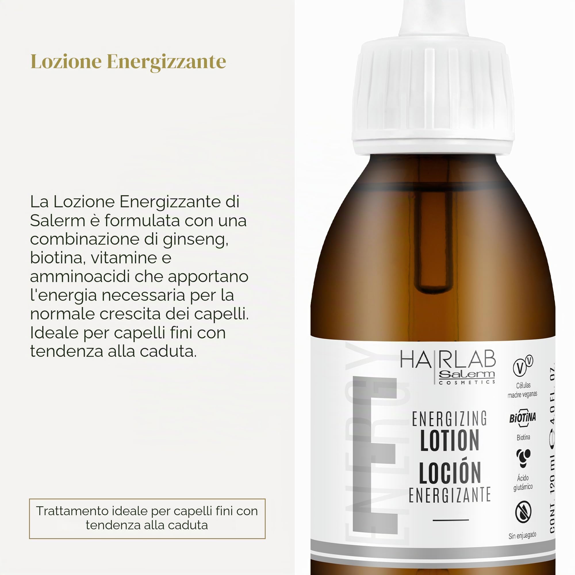 SALERM - Lozione anticaduta - Lozione energizzante Hair Lab - 120 ml - Trattamento anticaduta per capelli donna e uomo - per capelli sottili - rallenta la caduta dei capelli - stimola la rigenerazione