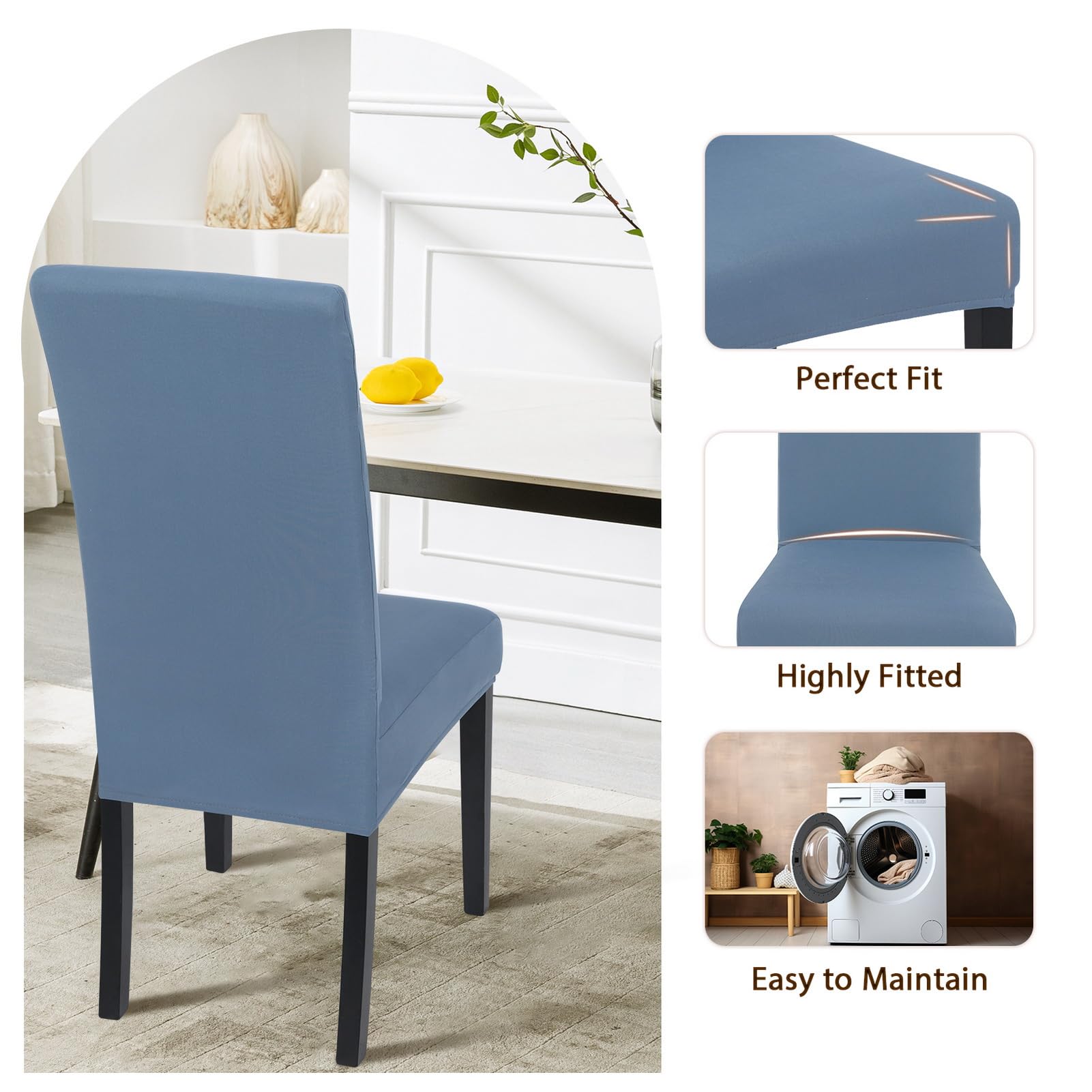 SearchI Parsons Stuhlhussen für Esszimmerstühle, dehnbar, solide Passform, Spandex, abnehmbar, waschbar, Küchenstuhlschoner für Esszimmer, Hotel, 6 Stück (reines Graublau)
