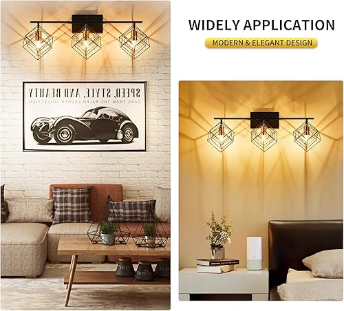 Miniatura 8 de Lámpara de tocador de 3 luces para baño, lámparas de baño sobre espejo con 3 pantallas giratorias, modernas luces montadas en la pared, negro mate,