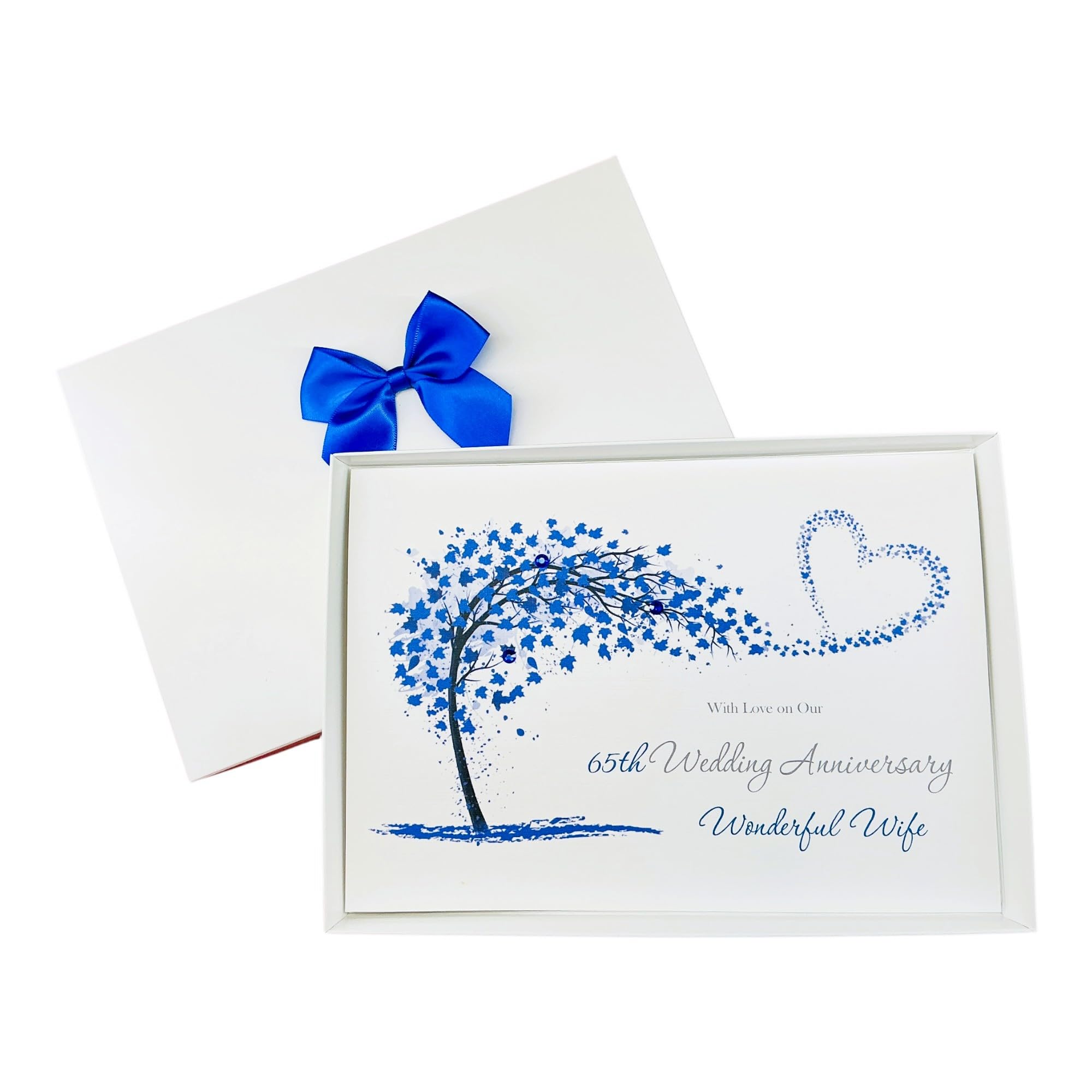 65th Wedding Anniversary Card - Blue Sapphire 65 Year Sixty Fifth Anniversary Greeting Card, Personalised Wife Husband Parents Couple Friends - Various Designs (Wife Sweeping Heart 65th) โ image 1