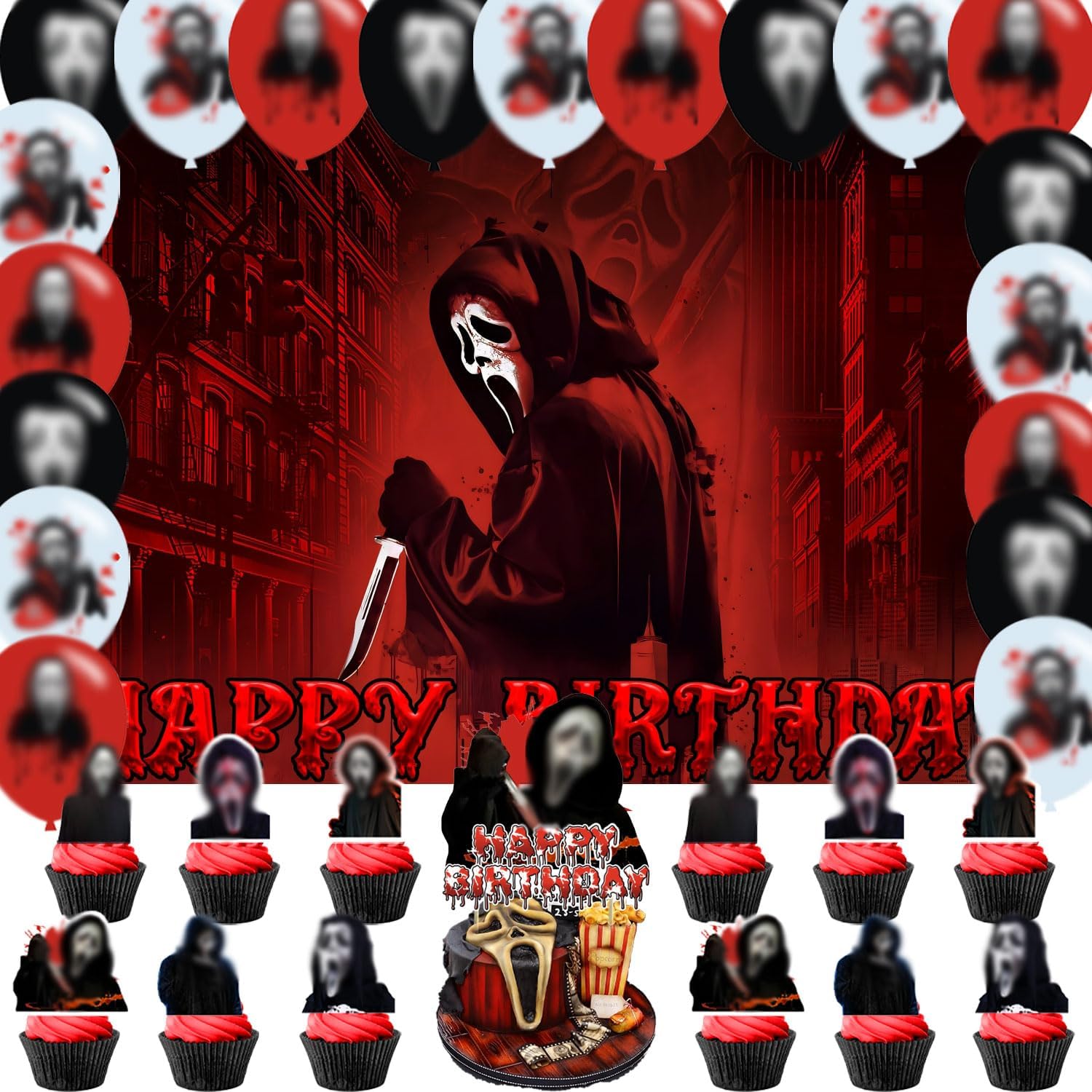 Scream Backdrop Halloween Horror Happy Birthday Banner for Ghost Themed Party Decorations Supplies 5x3ft