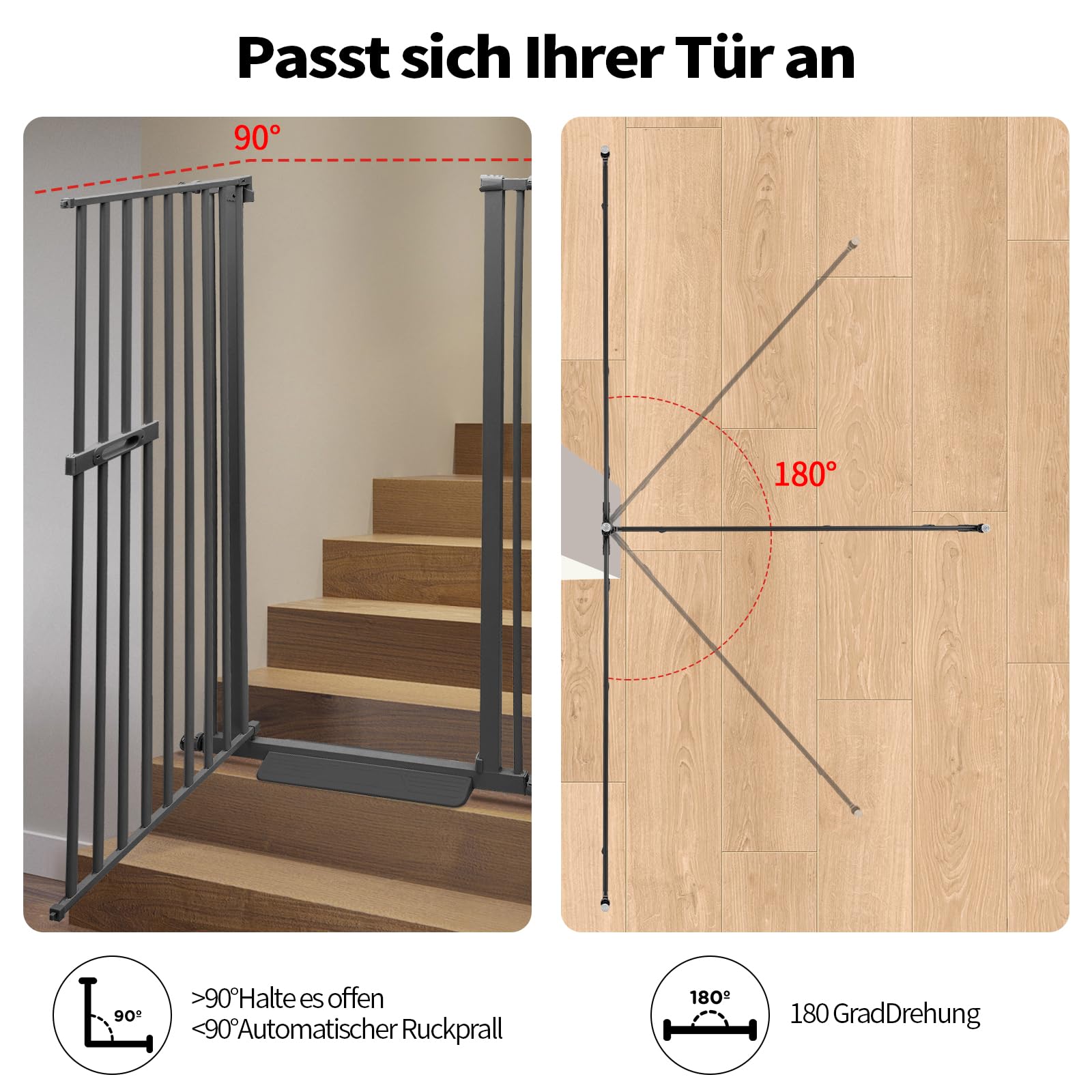 Schutztor Ausziehbar Haustiere Katzentiertor, 150cm Haustiergitter Extra Hoch mit Doppelverriegelung Katzentür&3.5cm Stababstand Ohne Bohren für Haustier Kleinen Haustieren Hunden (Schwarz)