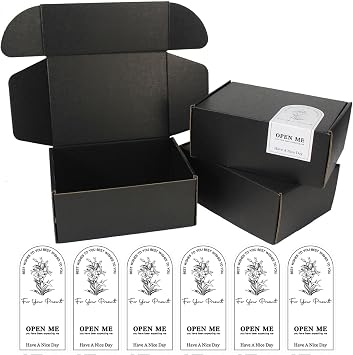 6Pack Small Cardboard Boxes,20x14x8cm Black Gift Packing Boxes Corrugated Cardboard Shipping Boxes for Business, Posting, Storing or Gift