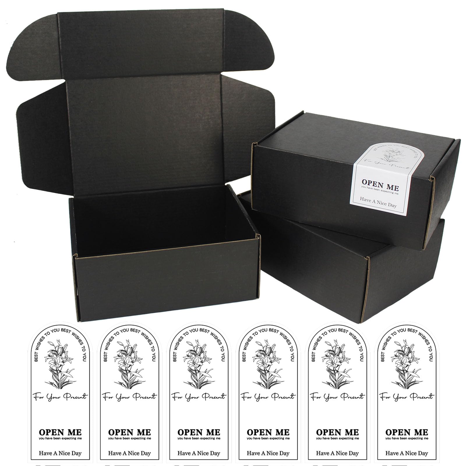Yankmoom Black 6Pack Small Cardboard Boxes,20X14x8cm Gift Packing Boxes Corrugated Cardboard Shipping Boxes For Business, Posting, Storing Or Gift