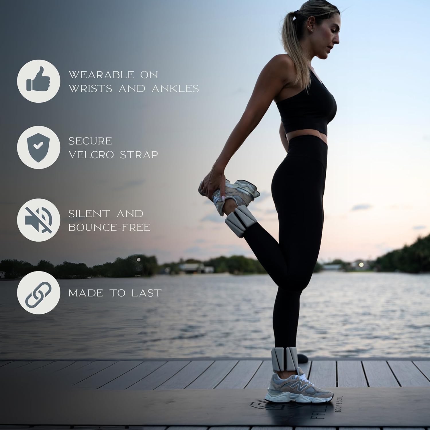 FFLLOOWW Adjustable Ankle & Wrist Weights Set, 2 lbs Each (4 lbs Total), Soft Comfortable Weights for Walking, Pilates, Barre & Home Workouts with Secure Fit for Women & Men