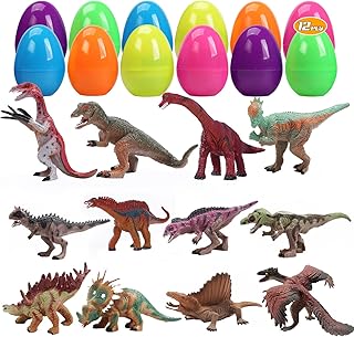 CUTE STONE 12 Pack Filled Easter Eggs with Dinosaurs, Easter Basket Stuffers Easter Party Favors for Kids