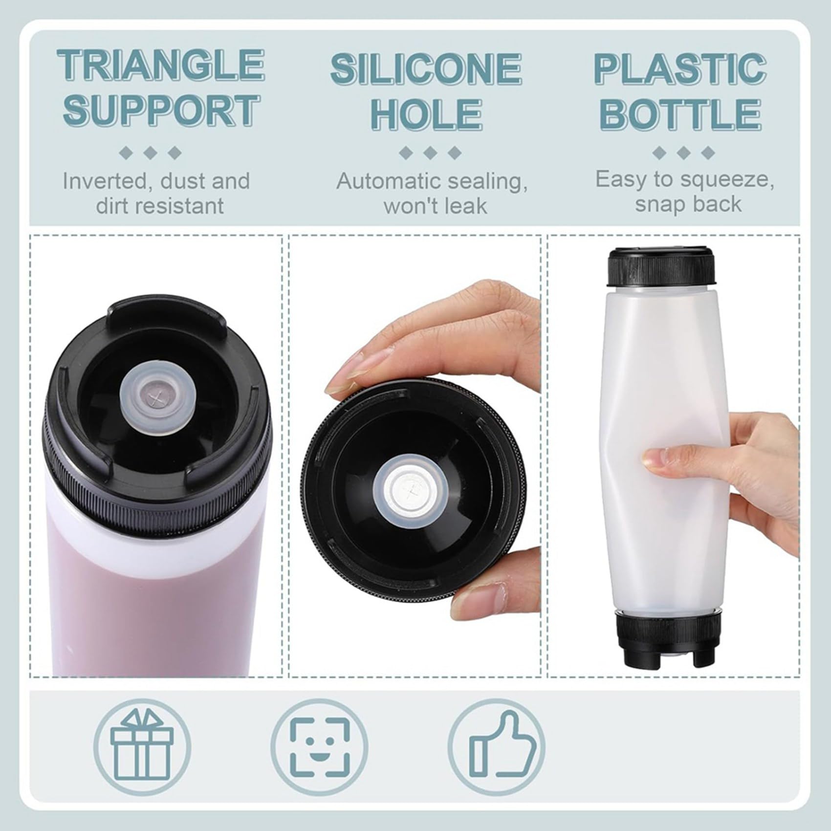 18 Exprimibles para Condimentos de 16 Onzas, Botella Exprimible de Plástico Invertida para Salsas, Dispensador de Válvula Grande con Punta Recargable