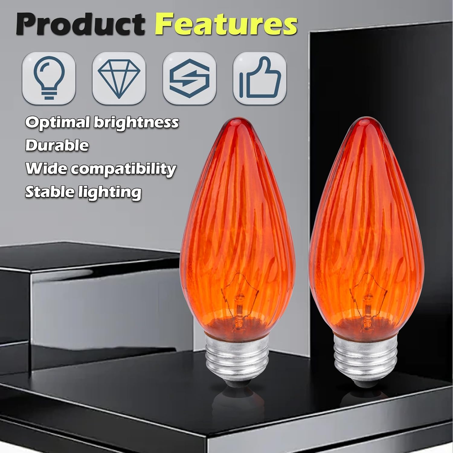 4 Pack 25W Amber Flame Tip Chandelier Bulbs, Decorative Glass, 120 Lumens