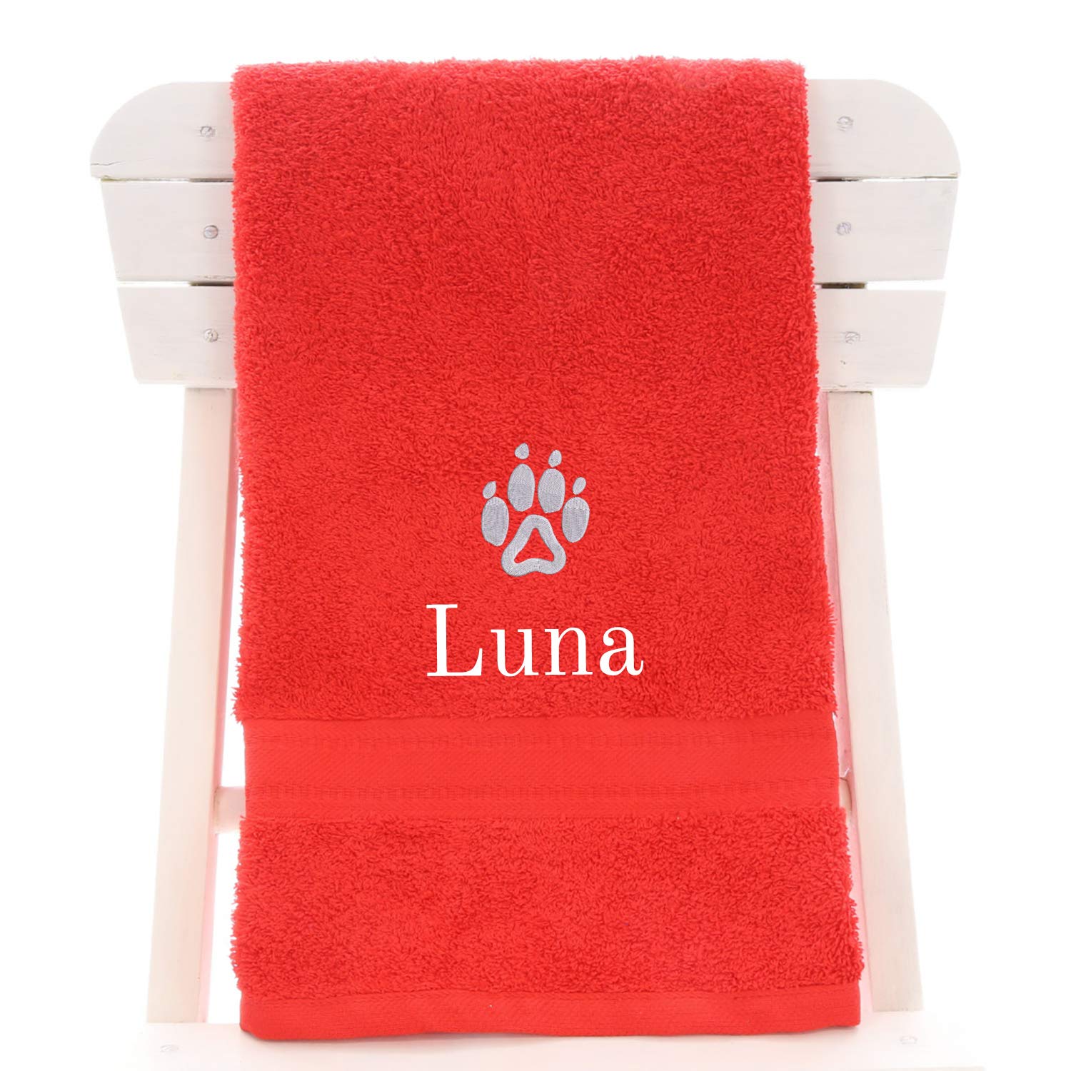 aztex Personalised Combed Cotton Dog Towel, 70cm x 130cm, Red