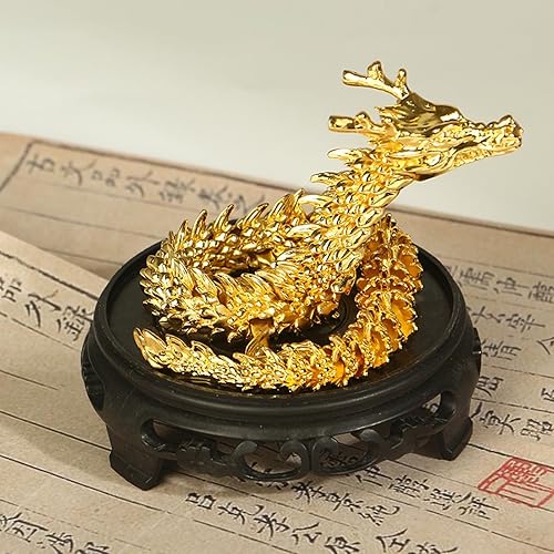 Miniatura 2 de Estatua y esculturas de dragón de feng shui de oro chino con articulaciones móviles, figuras coleccionables de dragón del zodiaco chino, adorno de