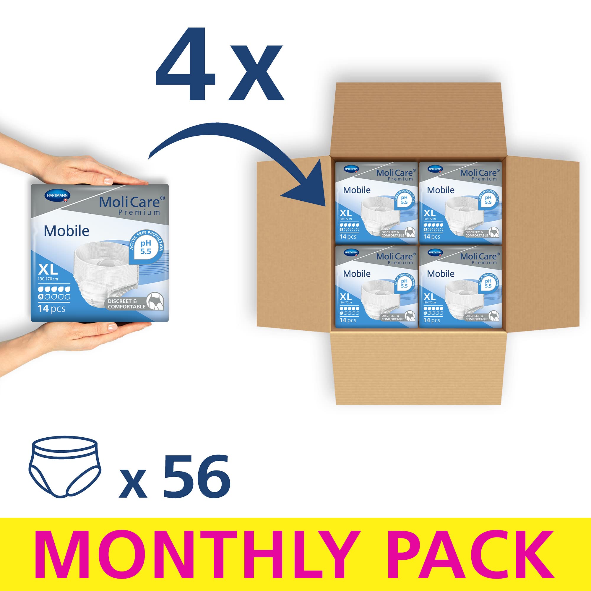 MoliCare Lot de 56 sous-vêtements jetables mobiles de qualité supérieure pour femme et homme souffrant d'incontinence 6 gouttes Taille XL