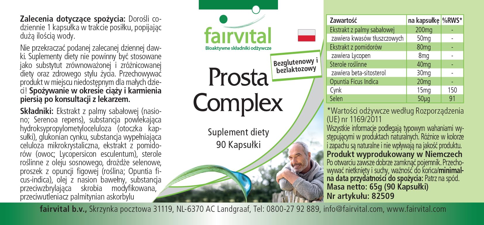 fairvital Prosta Komplex, VEGANO, ALTO DOSAGGIO, 90 capsule, con selenio, zinco, palma nana, licopene, beta-sitosterolo e opuntia