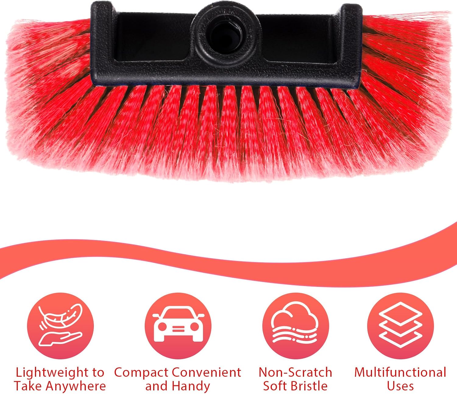 Vesici Car Wash Brush Head with Soft Detailing Bristle Flow Thru Car Cleaning Brush Exterior Car Wash Equipment for Auto Truck RV Boat Camper Washing, 10 Inch (Red,1 Pcs)
