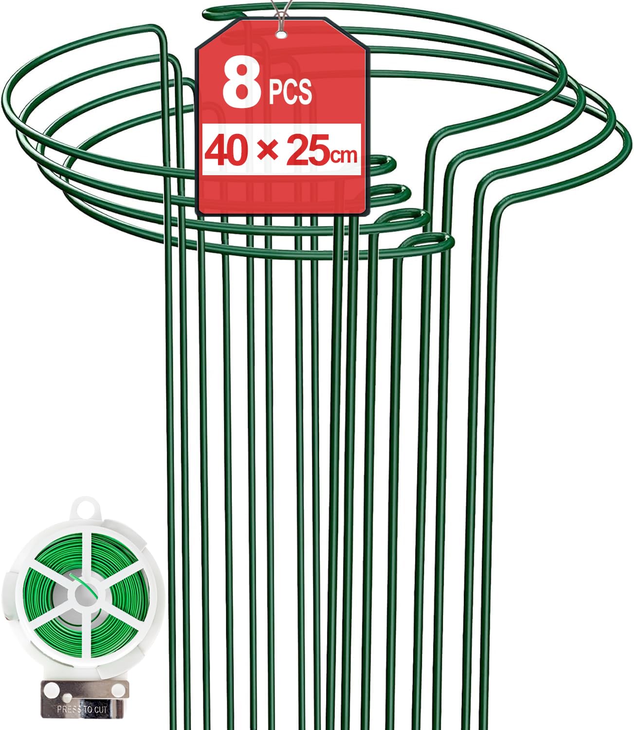 TOYPOPOR 8 Stück Pflanzenstützen Rund (25 x 40cm), Staudenhalter Metall Garten Stützring, Pflanzenhalter Ringkäfig für Pflanzen, Blume, Monstera, Hortensien, Rosen, Tomaten