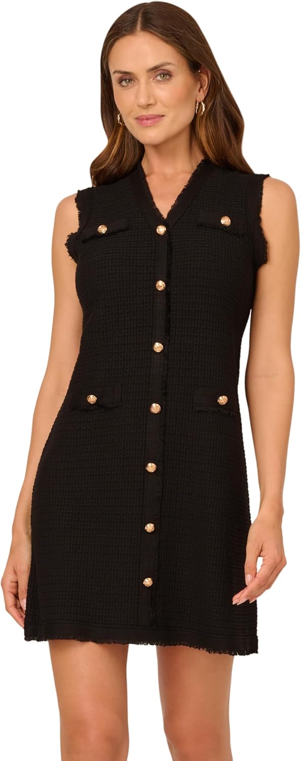 Adrianna Papell Womens Waffle Textured Sleeveless Midi Length Sweater Dress