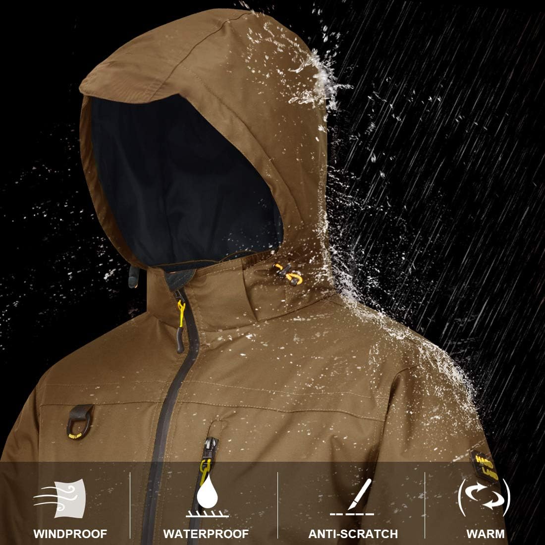 HARD LAND Men's Ski Jacket Down Insulated Waterproof Winter Jacket Windproof Snowboard Snow Coat Brown Size XXX-Large