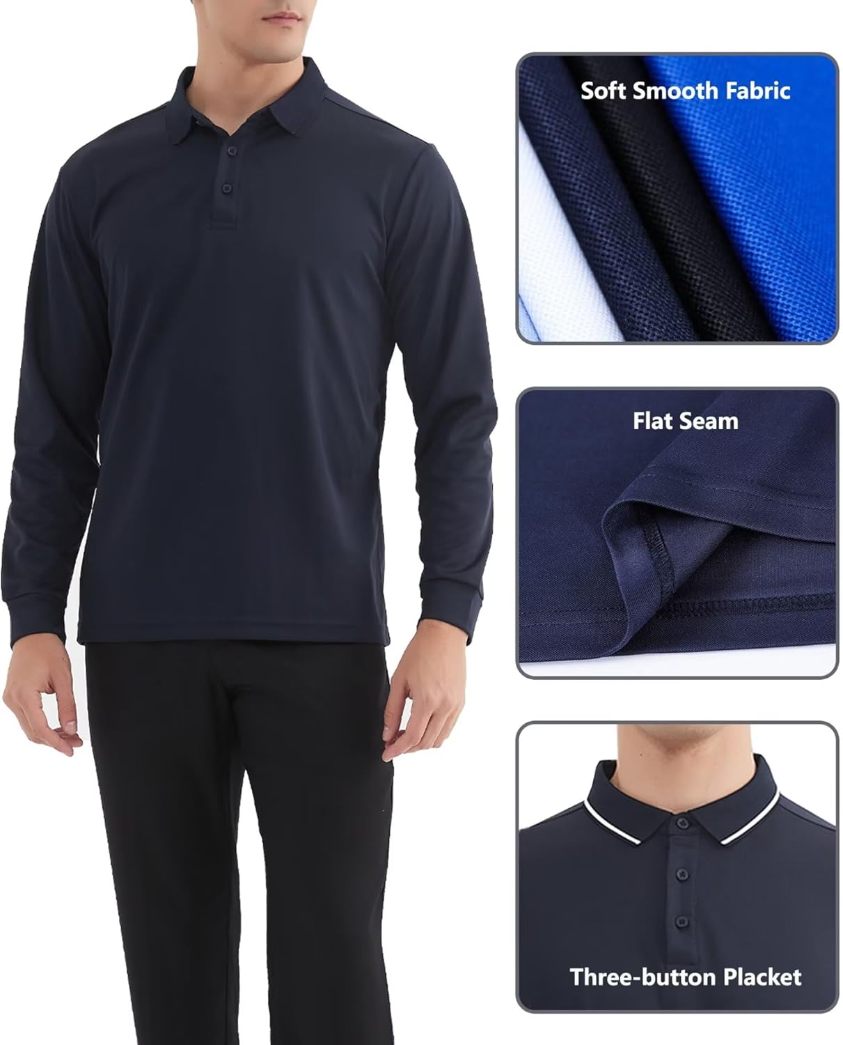 OYGSieg 4 Pack Men's Long Sleeve Polo Shirt Performance Quick Dry Collared Work Golf Hiking Casual Shirt - Image 4