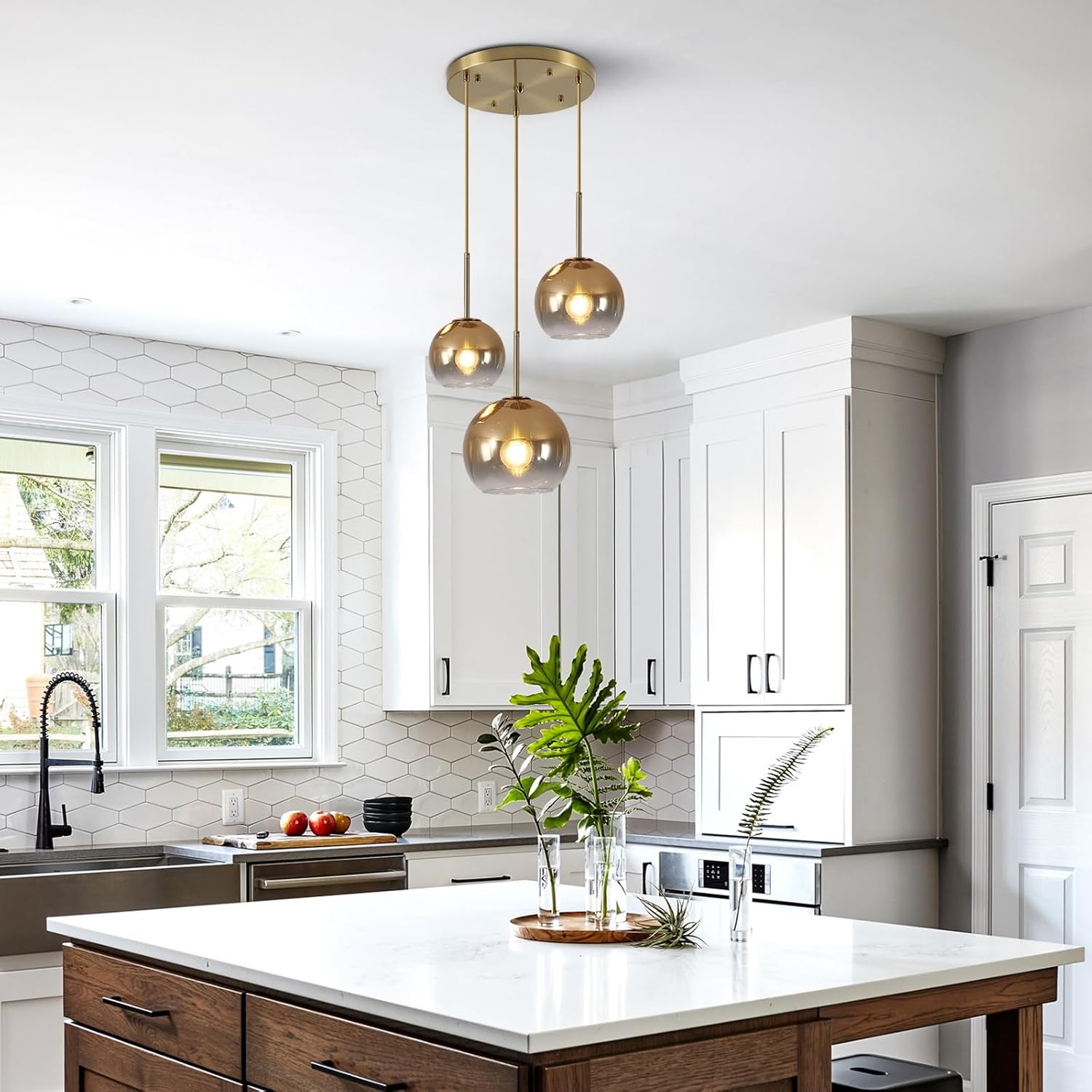 kco lighting gold cluster pendant 3-light large glass pendant lights kitchen island bubble globe chandelier mid century modern hanging light g-15-20-25