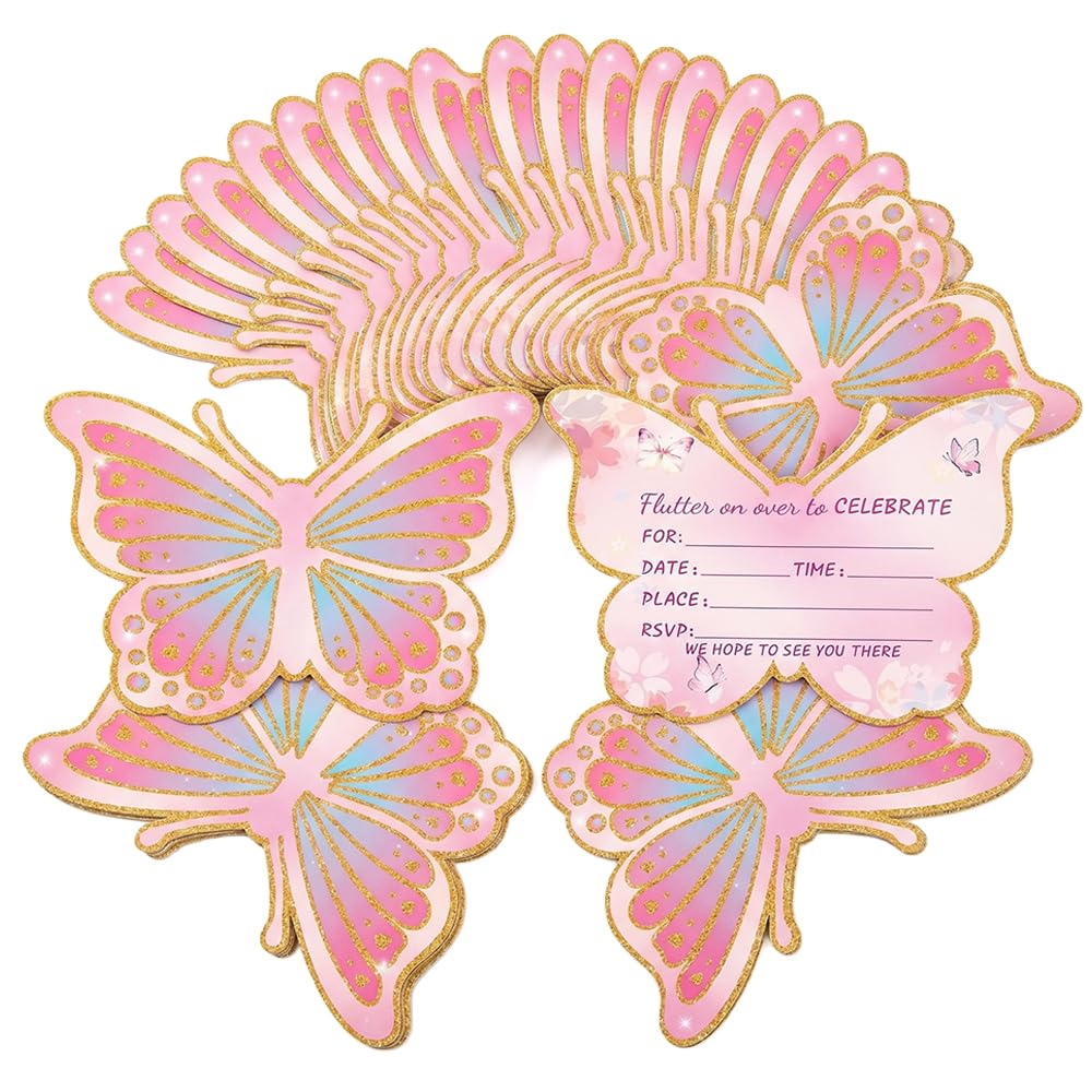 30 Pcs Butterfly Party Invitations, Invitations for Girls Butterfly Theme Party Baby Shower, Wedding, Paper Cards 15 x 10 cm