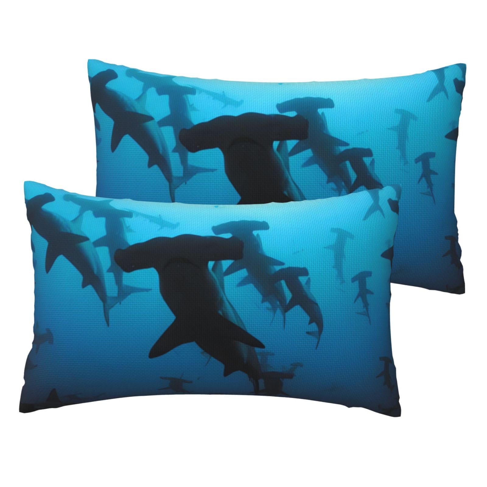 Taies d'oreiller requins marteaux : lot de 2 coussins imitation lin pour lit enfant et ado