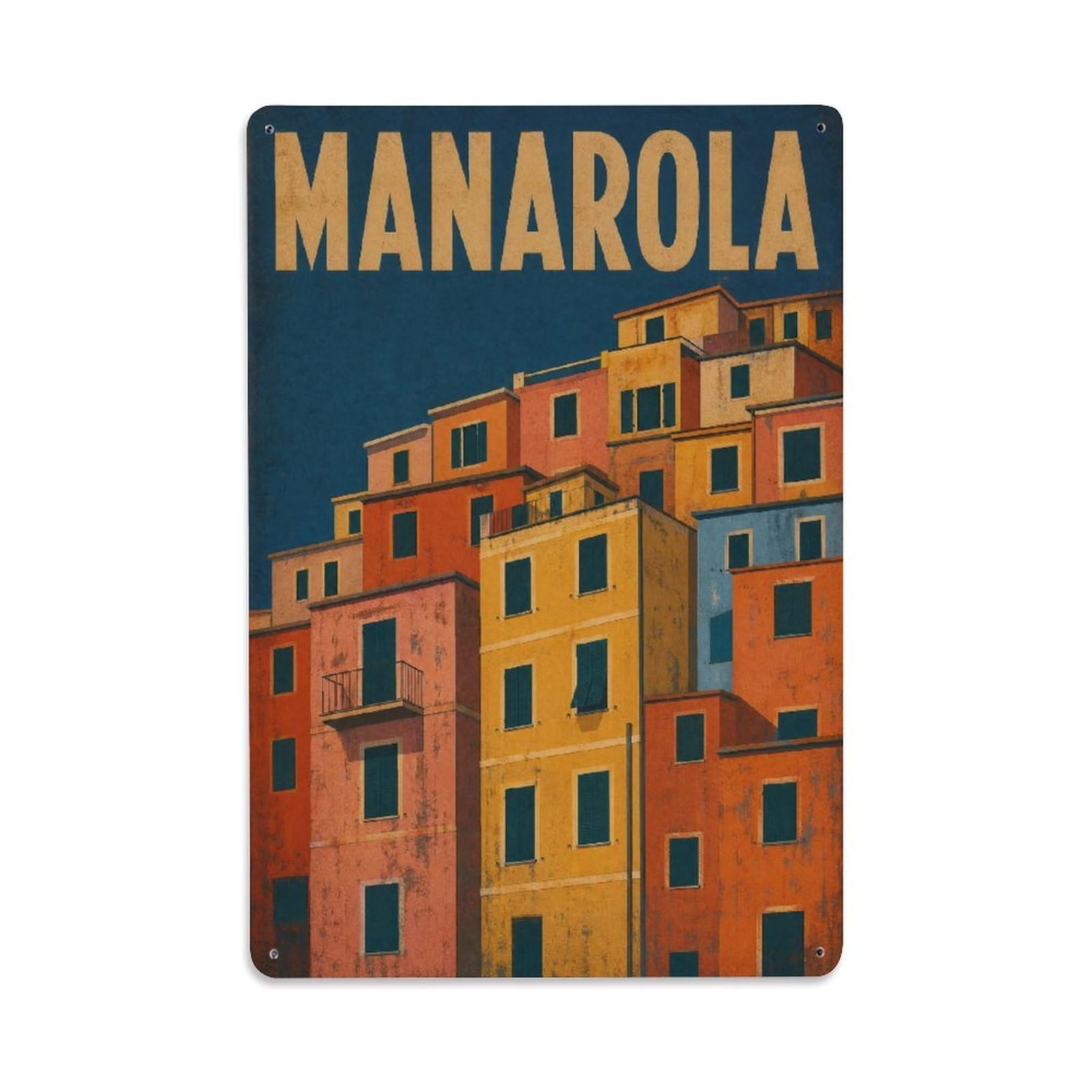 Metal Tin Sign Manarola Italy Vintage Travel