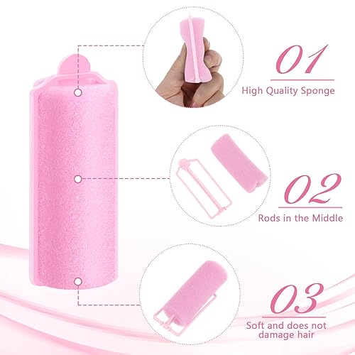 Miniatura 4 de 20 rodillos de esponja para el cabello, rodillos de espuma suave de 2.76 x 0.98 pulgadas, rizadores de espuma sin calor para dormir, rodillos de