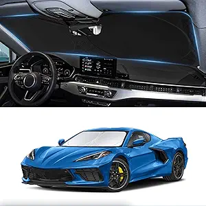 Sunshade for Chevy Corvette Windshield Sun Shade for Chevrolet Corvette C8 2020-2024 2025 2026 Grand Sport Corvettes Accessories Foldable Sun Visor Protector Front Window Shield Cover Block UV Rays