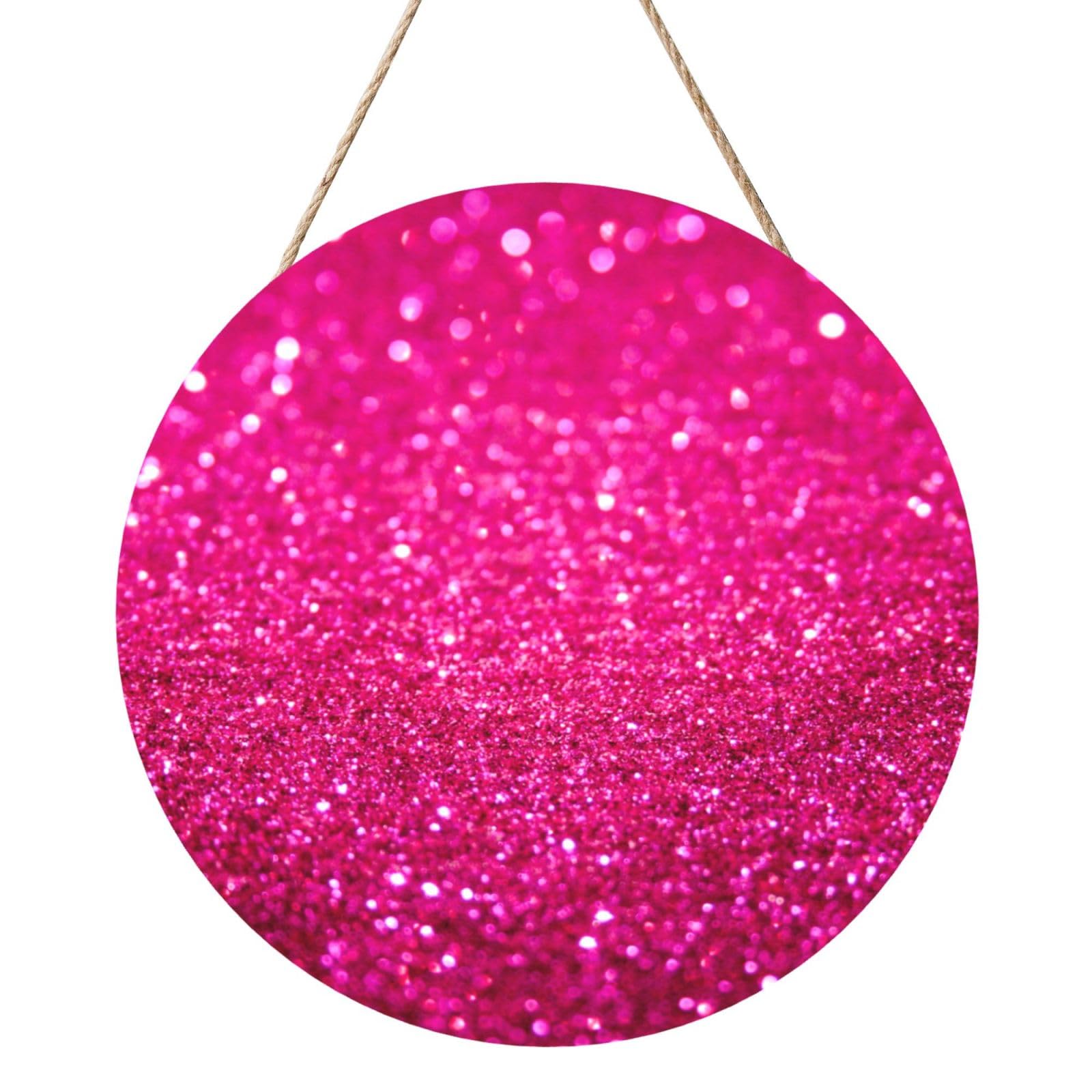 InOmak Pink Glitter, Round Wood Panel Painting 12 in, Wall Hanging Painting For Home