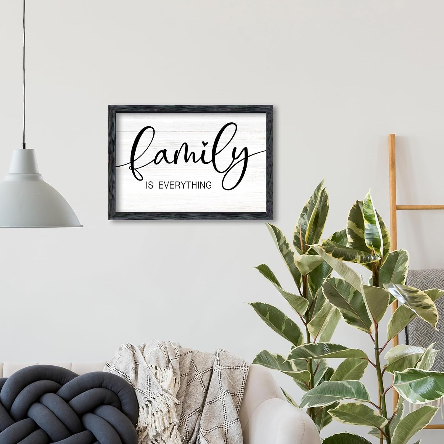 AuraPeak Family Is Everything Wall Decor Rustic Dining Room Sign for Horizontal Home Living Room Entryway Hallway Wood Hanging Plaque Wall Art Decoration (Black 16"×11")
