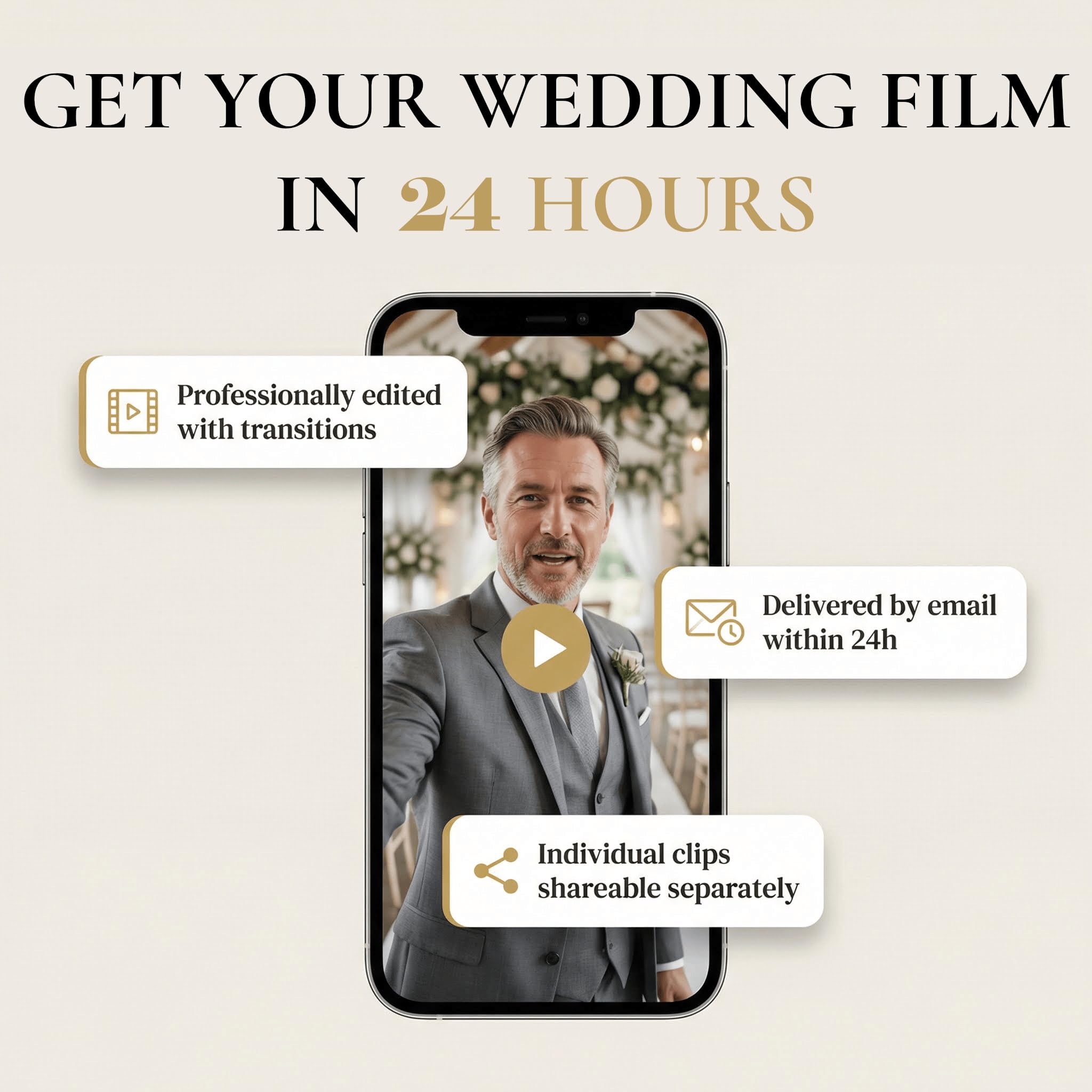 Livre d'or vidéo pour mariage avec code QR – Alternative au livre d'or de mariage, les invités enregistrent des messages vidéo sur leur téléphone, sans application – Film édité en 24 heures – Kit avec